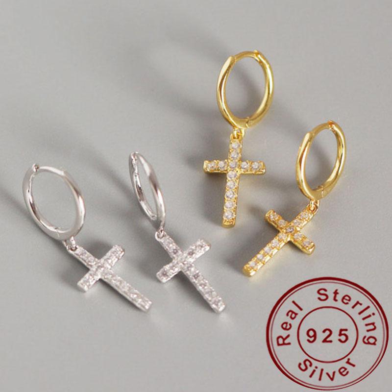 

Cross tiny small hoop huggie earrings 925 silver for women rhinestone hoop gold earrings fashion 2020