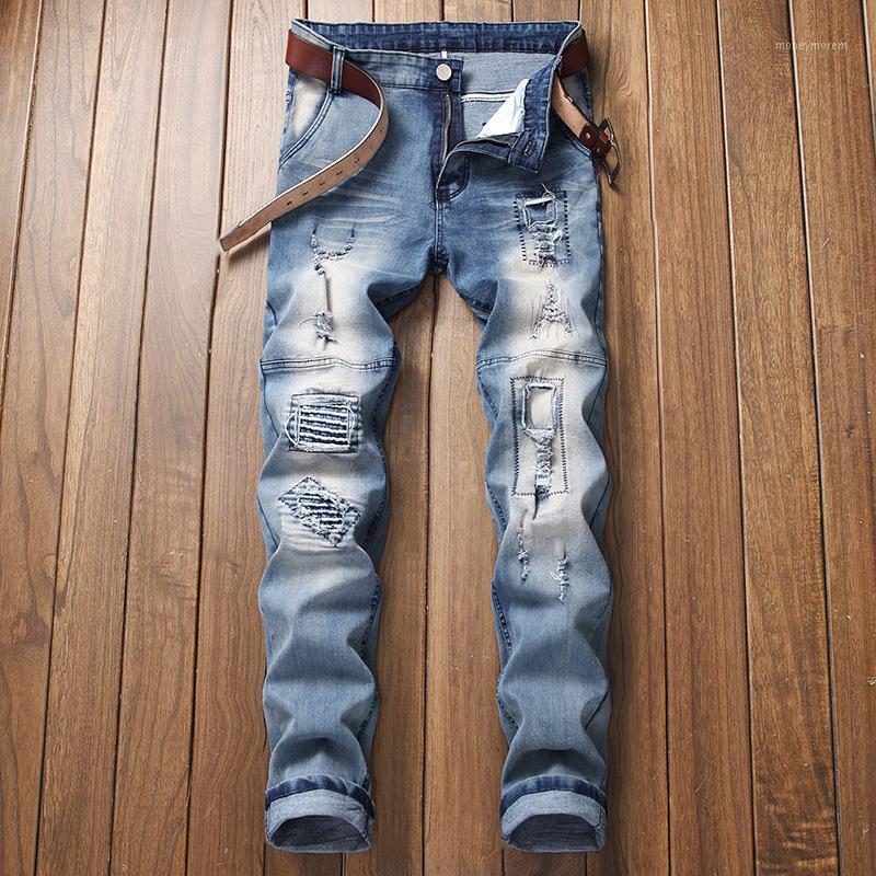 

Men's Denim Pants Casual Jeans Retro Spell Color Straight Trousers1, As pic