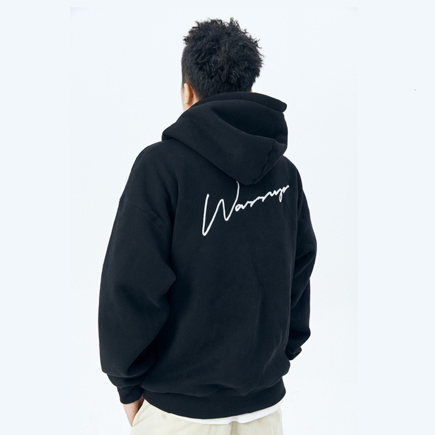 

Wassup cardigan Hooded Sweater loose embroidery casual Plush versatile zipper top autumn winter coat season new, Black