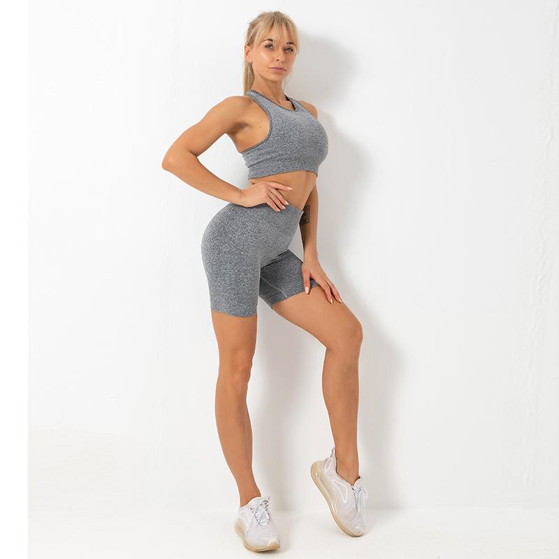 

Yuerlian 2PCS Seamless Women Yoga Set Sleeveless Crop Top High Waist Shorts Sports Suits Tracksuit Famale Fitness Clothing, Blue