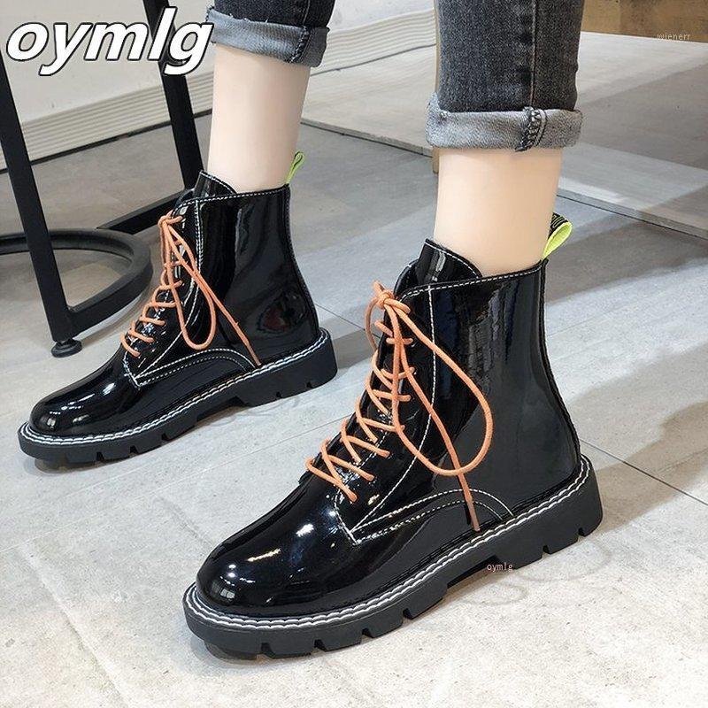 

Brand Women's Shoes Lace Up Round Toe Autumn Boots Boots-women Booties Ladies Flat Heel Low Heels booties Fashion 2020 Rubber1, Bright black