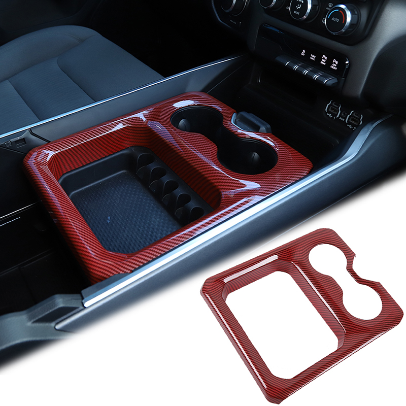 

ABS Central Cup Holder Storage Compartment Panel Red Carbon Fiber For Dodge RAM 1500 Auto Interior Accessories