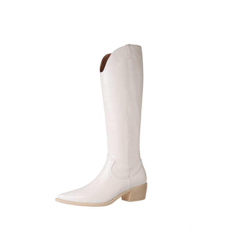 

Genuine leather Knee High Boots Women Autumn Winter Party Night Club Basic Shoes Woman Pointed Toe High Boots Size 34-40, Velvet lining