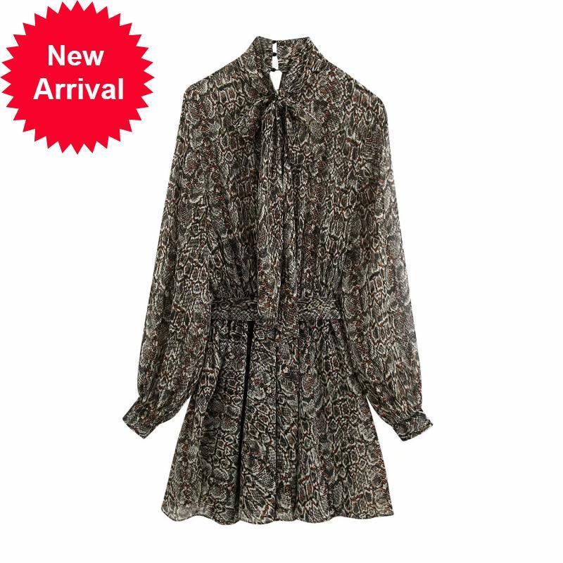 

New Dresses 2021 Vintage Designer Party European Fall for Women with Long Animal Sleeves Chffion Midi Dress Clothes T2IK, Blue