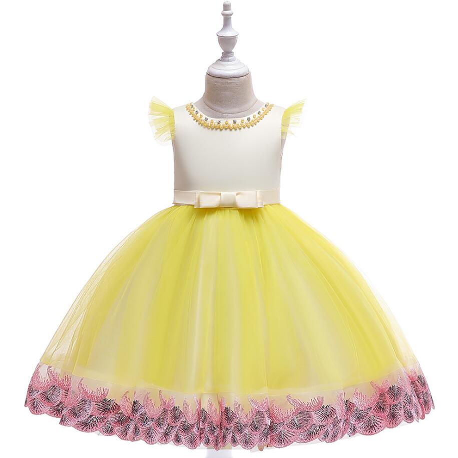 

Summer new children's dress baby princess embroidered fresh dress girls birthday party small flying sleeves clothes Embroidered, Pink