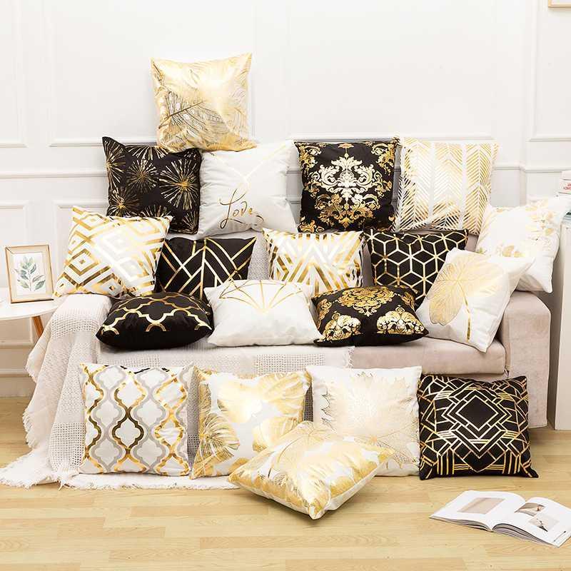 

Decorative cushions for sofa-Gold print Pillowcase- Home Decoration Geometry Pillow -Velvet coussin decoration1, Beige