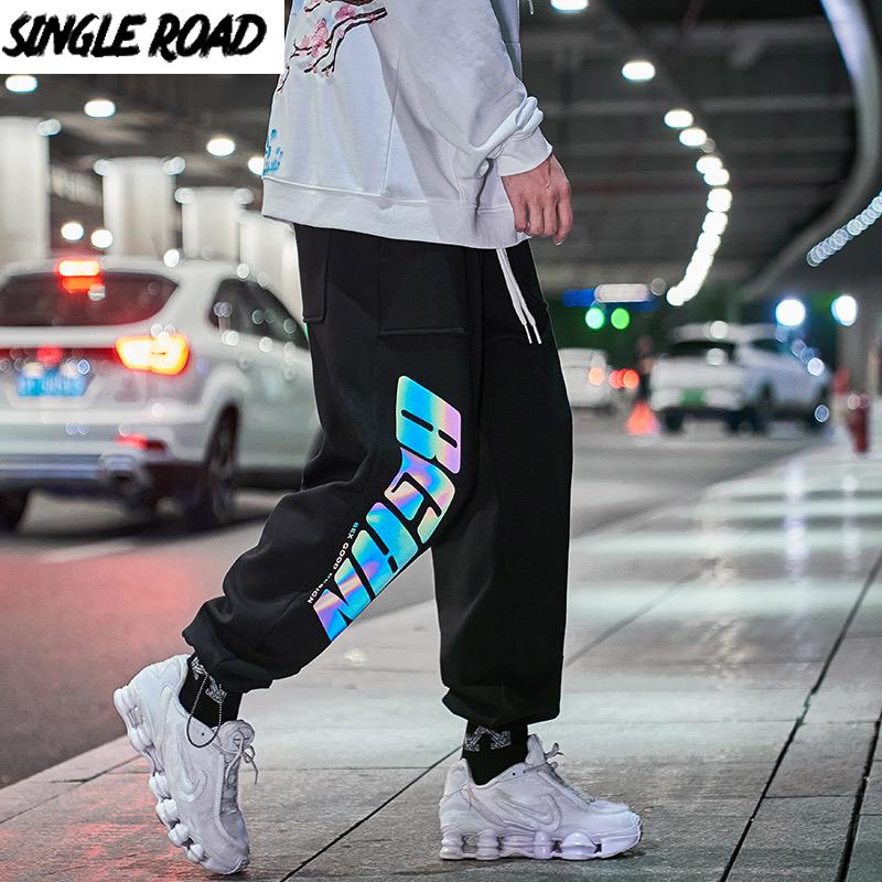

SingleRoad Mens Sweatpants Joggers Men 2020 Winter Reflective Hip Hop Japanese Streetwear Trousers Black Harem Pants For Men, Black joggers men