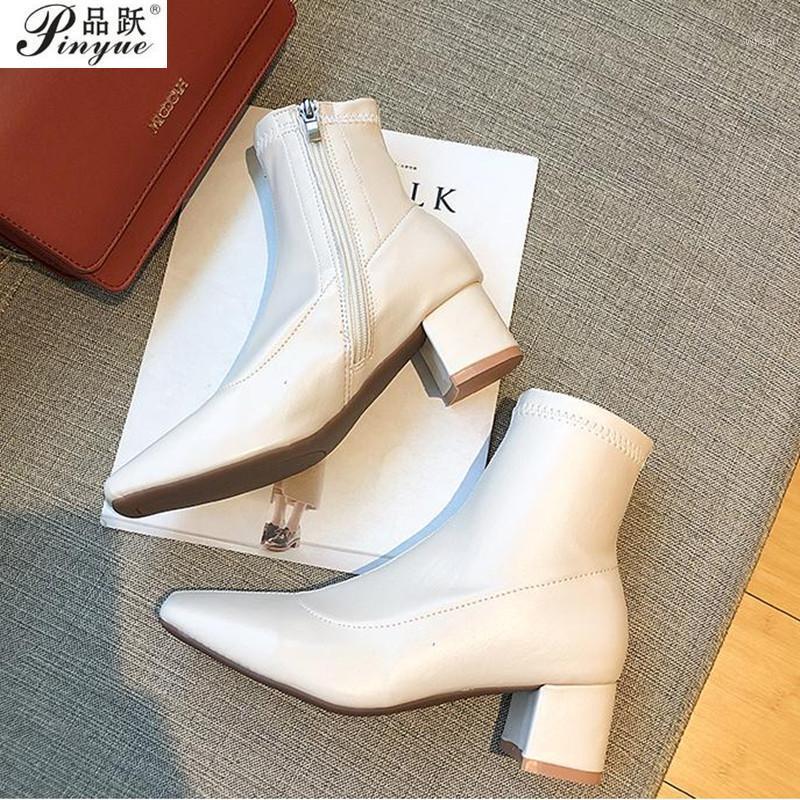 

New Autumn Winter Women zipper Square toe Boots Elastic suede woman short Boots English style ankle1, Black