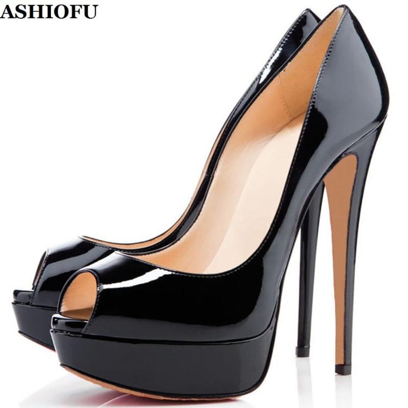 

ASHIOFU Handmade Women Pumps Peep-toe Party Prom High Heel Dress Shoes Striper Club Evening Fashion Pumps Shoes, As pic