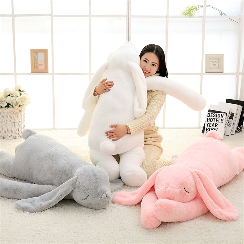 

Lovely Giant Animal 90cm 120cm Soft Cartoon Big Ear Bunny Plush Toy Rabbit Stuffed Pillow Girl Gift 201212, Gray