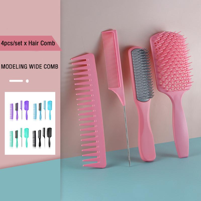 

4pcs Fashion Detangling Hair Hrush Hair Comb Set Detangler Hairbrush For Curly Barber Accessories Care Styling Tools