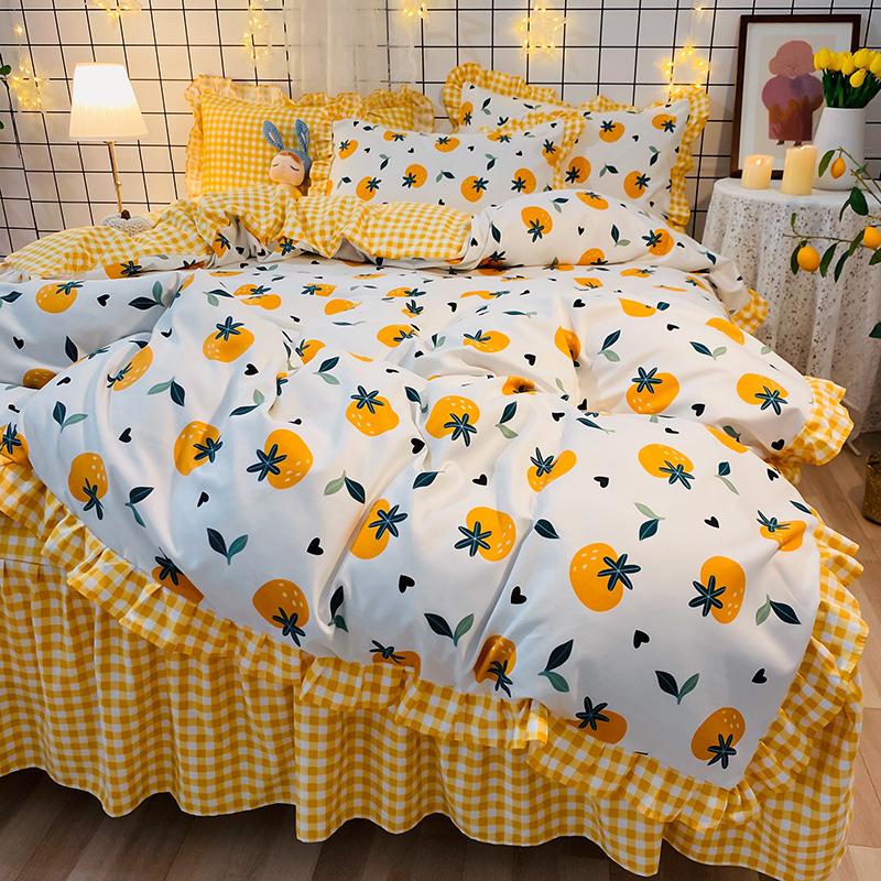 

Nordic 4pcs Bedding Sets Queen Size Plant Leaf Floral Plaid Stripe Duvet Cover Pillowcase Double King Set Quilt Cover Bed Sheet