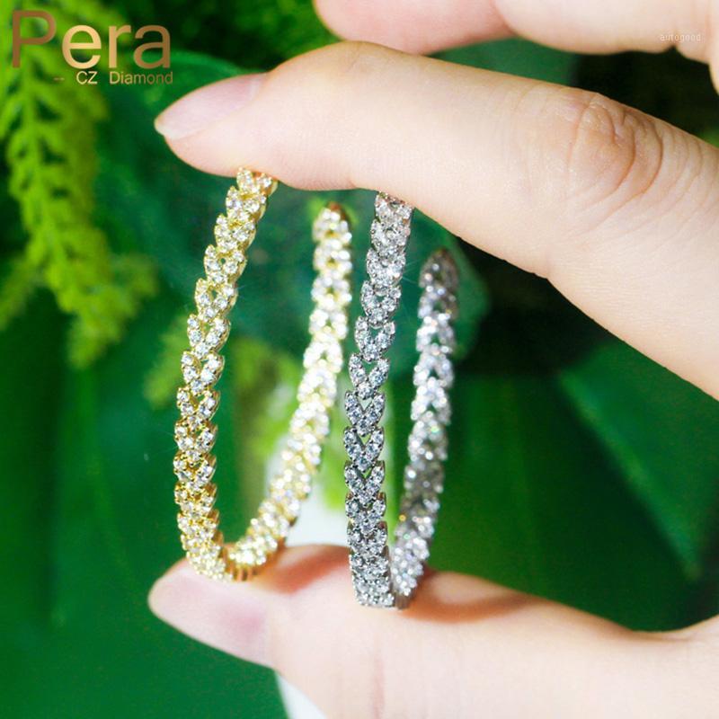 

Hoop & Huggie Pera Fashion Brand Jewelry Large Half Circle Leaf Shape Gorgeous White CZ Crystal Silver Color Earrings For Women E5101