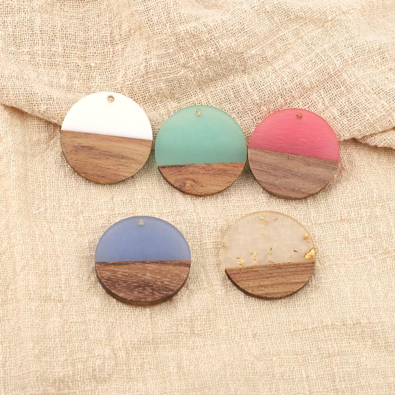 

Charms 2pcs 28mm Splice Round Earring Resin Wood Pendant Jewelry Findings Vintage Scrub Bracelet Necklace Handmade Accessory