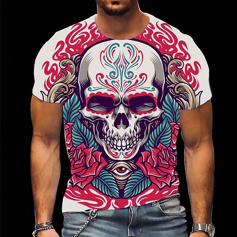 T-shirt Hommes 3D Imprimer Graphic Crâne Crâche Col Daily Sports Imprimé à manches courtes Casual Classic Designer Grand et grand rose 28YO #