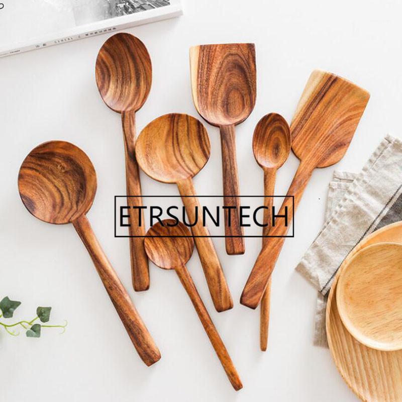 

50pcs Teakwood Spoon Long Handle Wooden Turner Spatula Rice Spoon Coffee Scoop Kitchen Tool Wood Tableware1