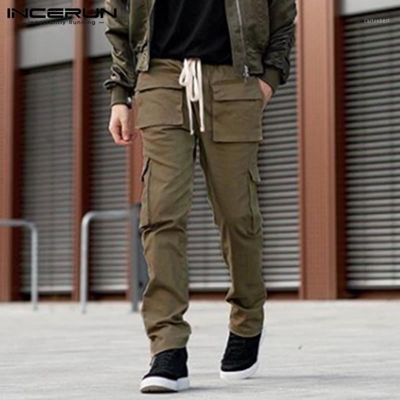 

Fashion Men Cargo Pants Multi-Pockets 2020 Solid Color Casual Joggers Pants Drawstring Loose Trousers Men Harajuku S-5XL INCERUN1, Black