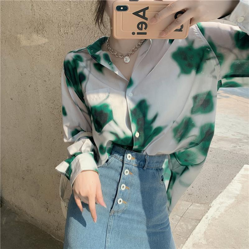 

Chiffon Blouse Korean-Style Printed Casual Blusa Loose 2021 New Long-Sleeved Korean Fashion Clothing Women Blouse Shirt 628J, Photo color