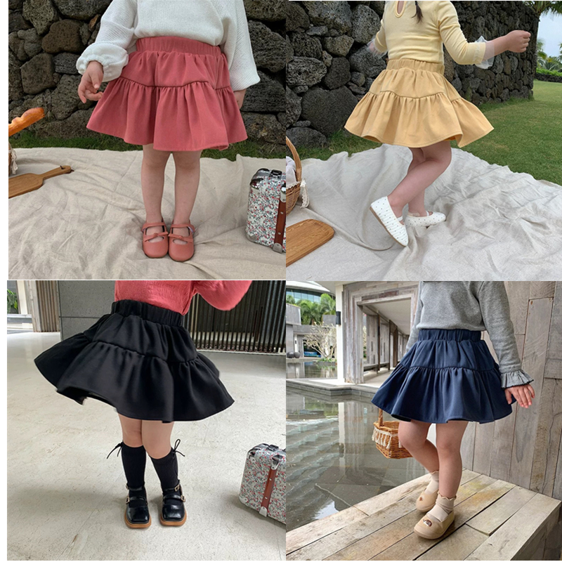 

KFY Newest INS Kids Girls Skirts Plain Quality Cute Children Ruffles A-line Dresses Princess Girls Tutu Skirts