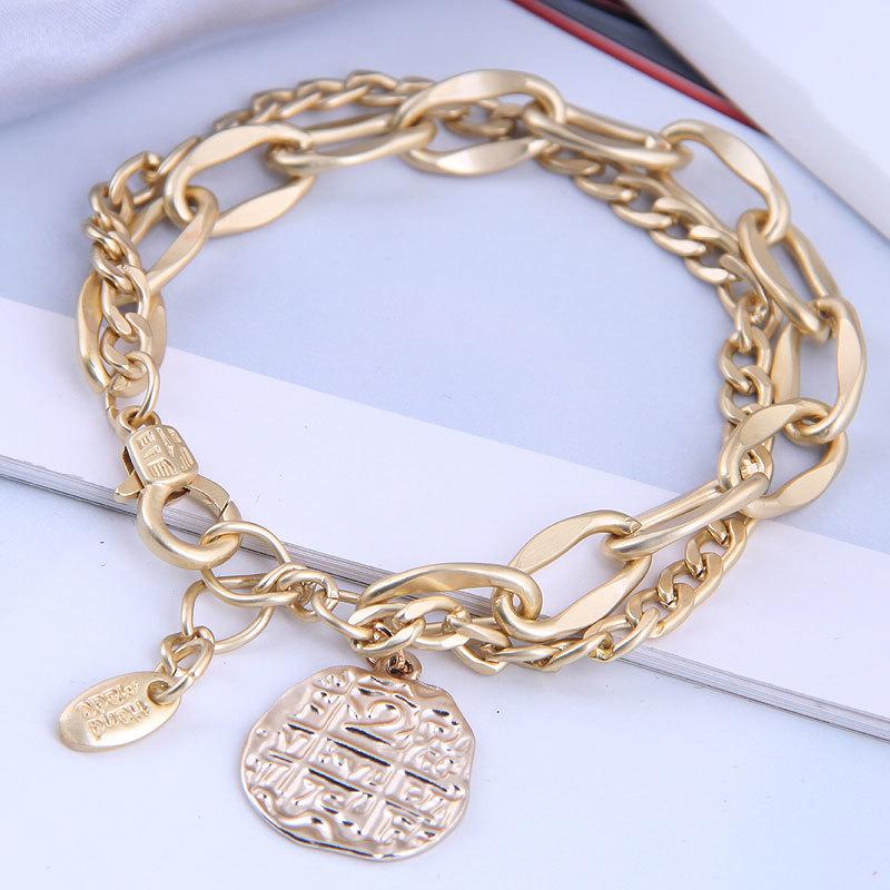 

Charm Bracelets Fashion Metal & Bangles For Women Trendy Gold Circle Piece Chain Bracelet Temperament Double Layer Gift