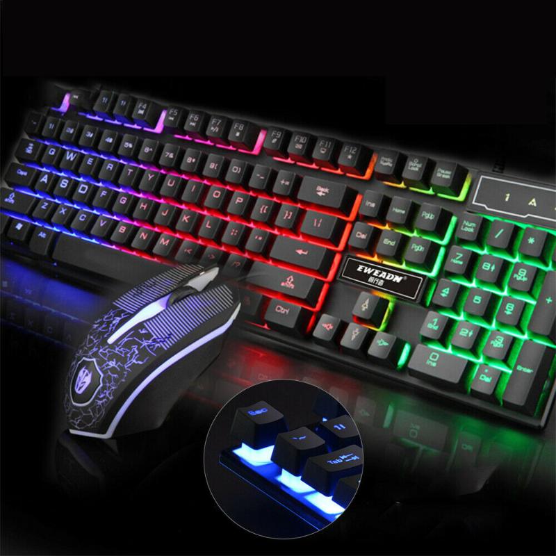 

LED Gaming Keyboard and Mouse Set Support Desktop Lap Wired USB Ergonomic RGB Office Keyboard Set for PC Laptop PS4 Xbox one
