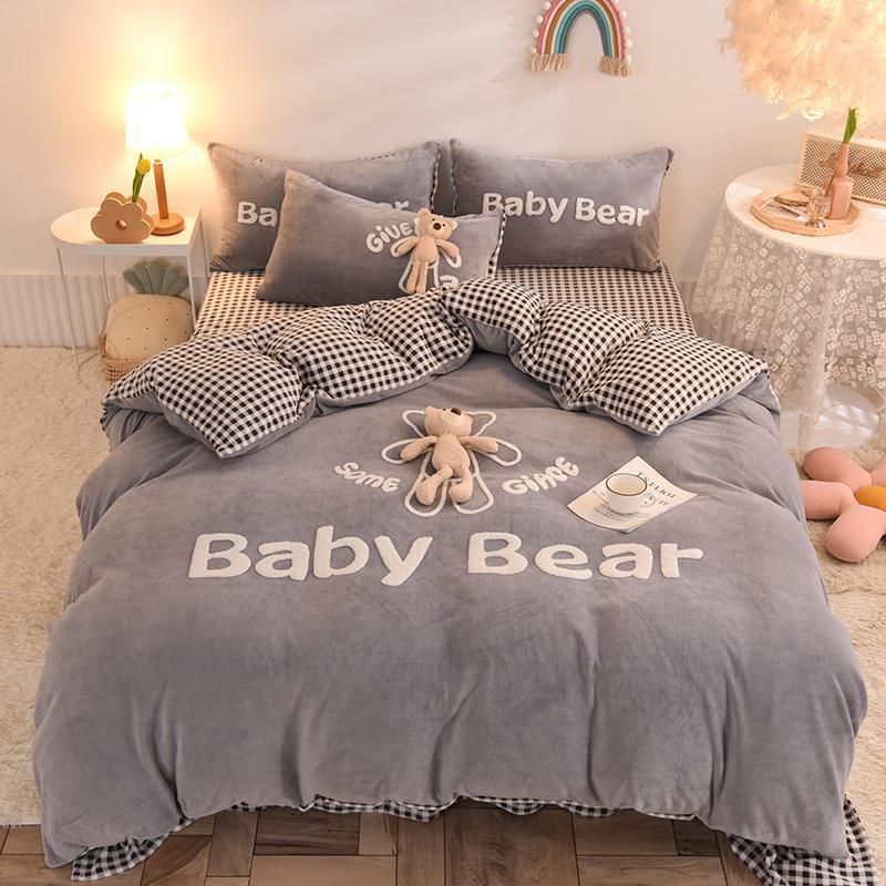 

Warm Soft Velvet Flannel Fleece Cute Stereoscopic Toy Bear Bedding Set Double Duvet Cover Set Bed Sheet Pillowcases Home Textile1
