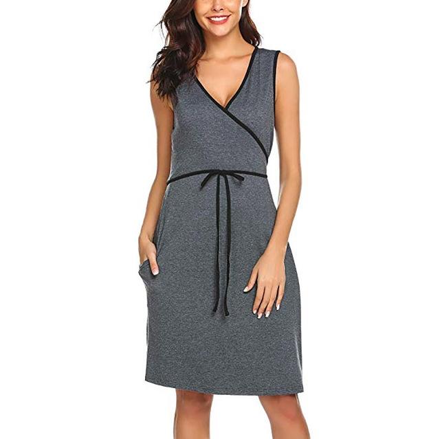 

Solid Color Maternity Dress Casual Cotton Breastfeeding Dress SizeXL