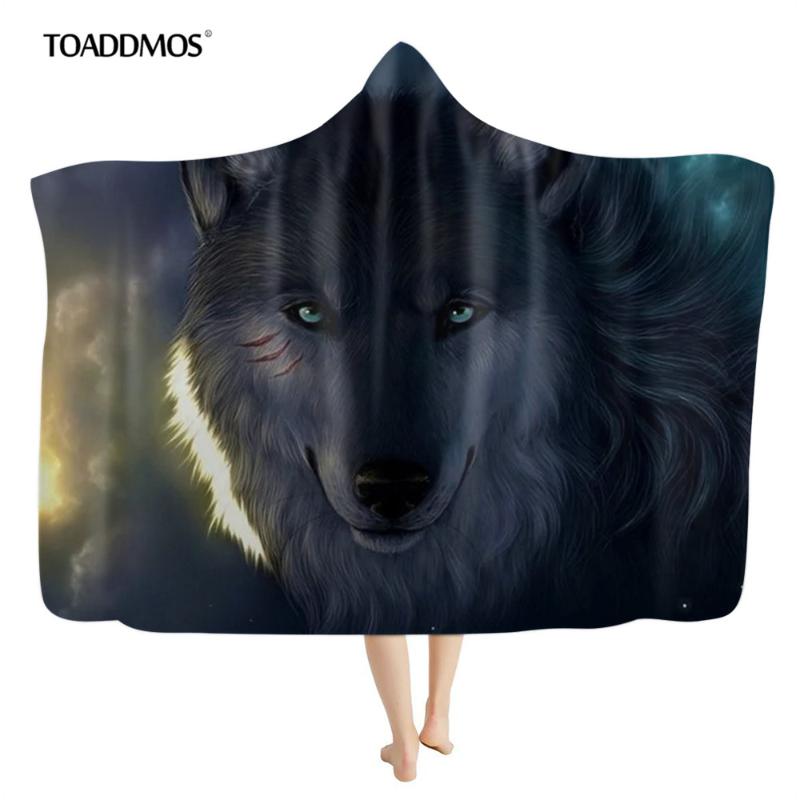 

TOADDMOS 3D Animal Wolf Printed Warm Autumn/Winter Wearable Men Hooded Blanket Fleece Soft Home Office Textile Sofa Deken 2020