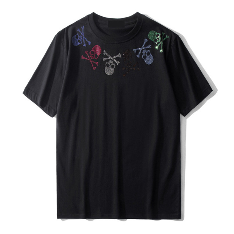 

20ss Summer Mens stylist T Shirts Fashion Casual Couples Short Sleeves High Quality Men Women Rhinestone Skull Tees Size S-2XL, White