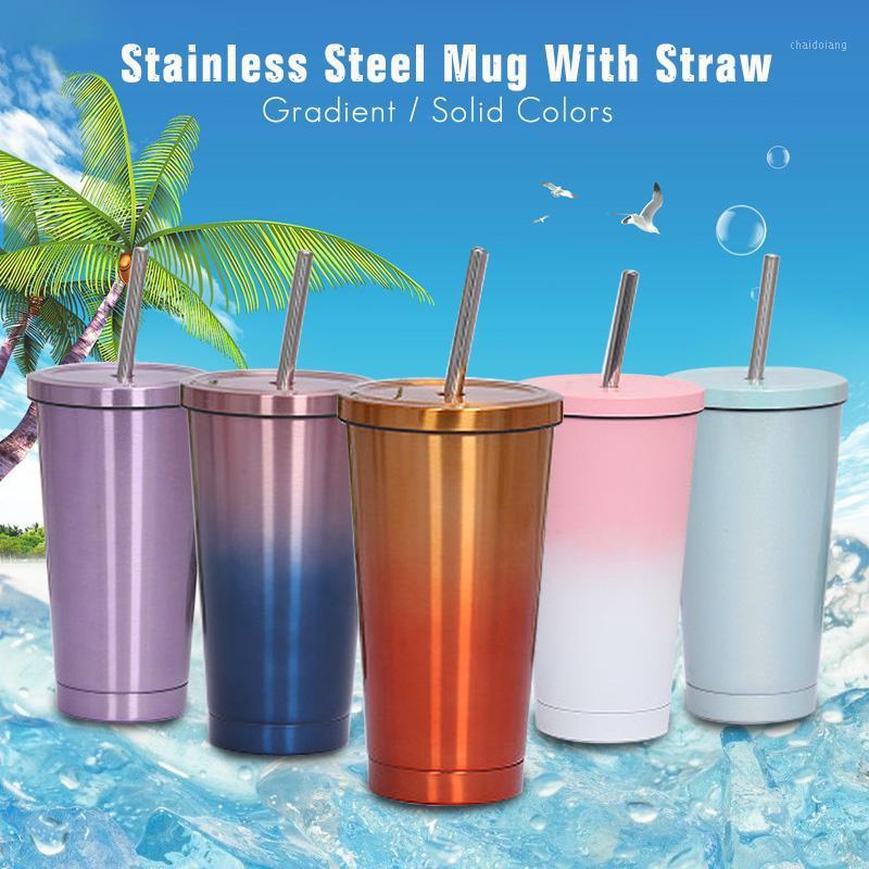 

1PC 500 ml Creative Stainless Steel Vacuum Mug with Straws Outdoor Portable Car Water Cup Travel Drinking Cup Large Capacity1