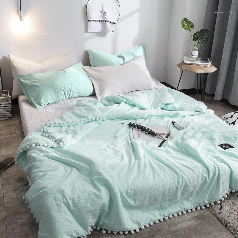 

45Summer throw Quilts fresh pink patchwork quilt stitching small balls duvet 1pc soft bedspread solid bed cover pastoral bed1