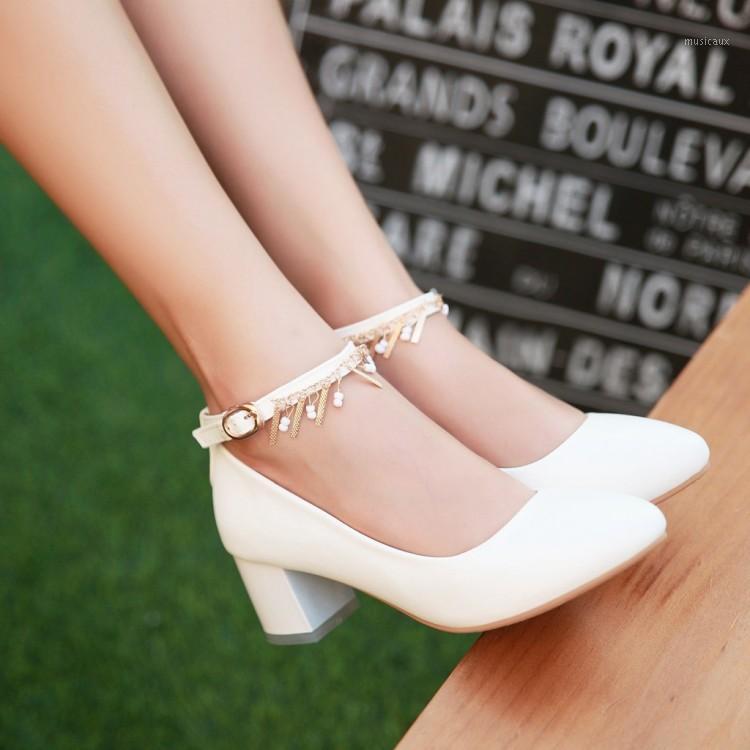 

Women Wedding Shoe White High-Heeled Dress Shoes Thick Heel Round Head Pink Bride Shoe sy-19991