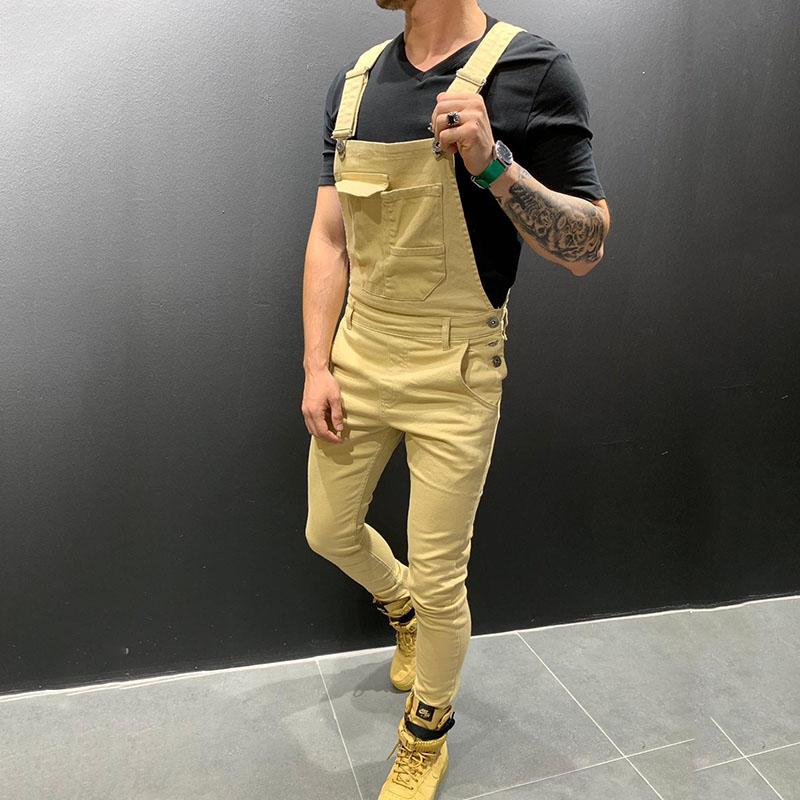

Men' Jeans Trousers Overalls 6 Colors Fashionable Suspenders Denim Torn Jean For Male, Black