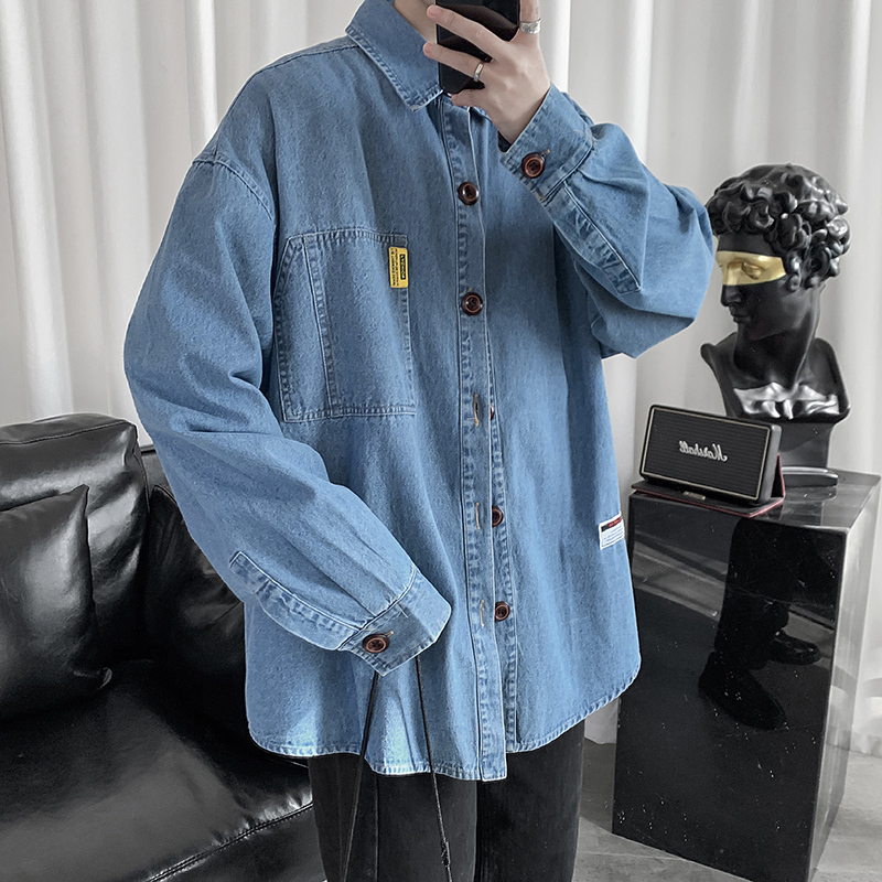 

Spring Man's Long Soft Sleeve 100% Cotton Big Size Color Fashion Denim Shirt 1u9a, Blue