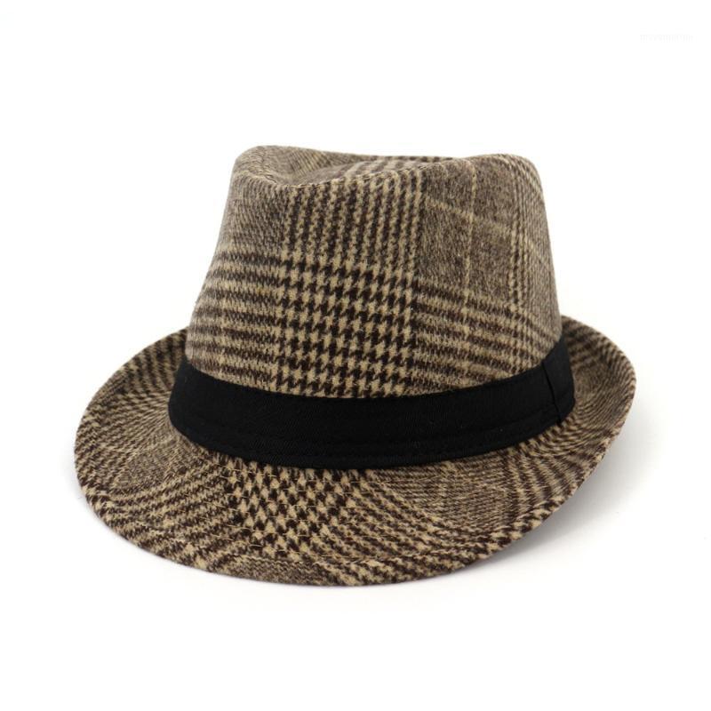 

New 2020 Autumn Winter Wool Fedora Hat Women felt hat Mens Panama jazz Men Plaid vintage gorros de lana sombrero hombre1, Black