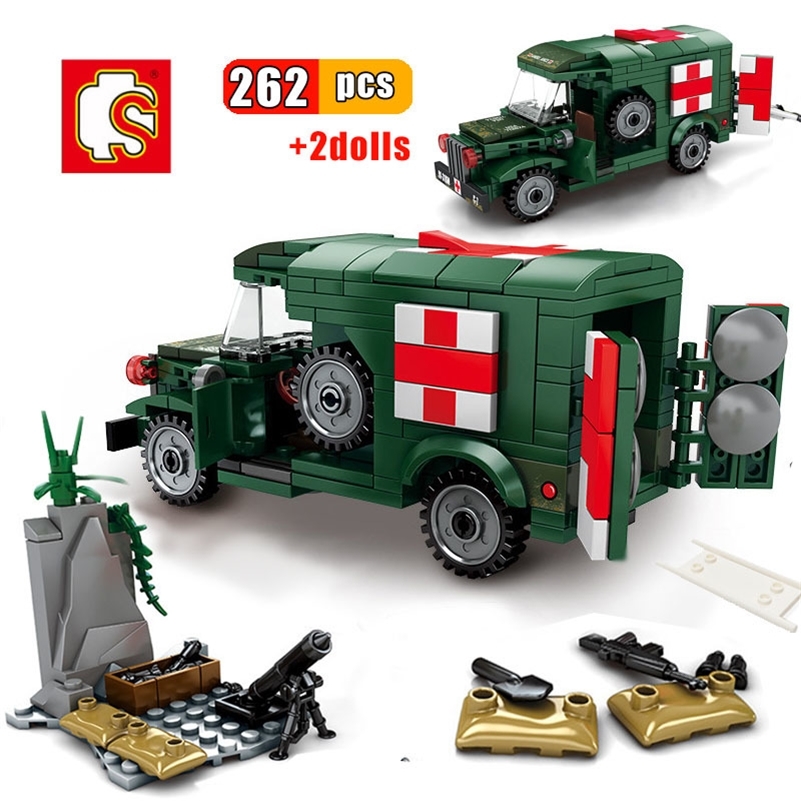 

Ambulance Military Building Blocks Rescue Car Sets Truck Bricks Educational City Car Construction Toys For Children Friends Gift LJ200928
