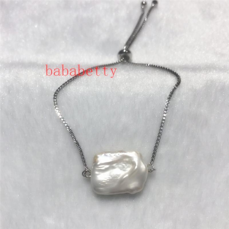 

NEW Natural white pearl irregular square size About 15-19MM Adjustable length