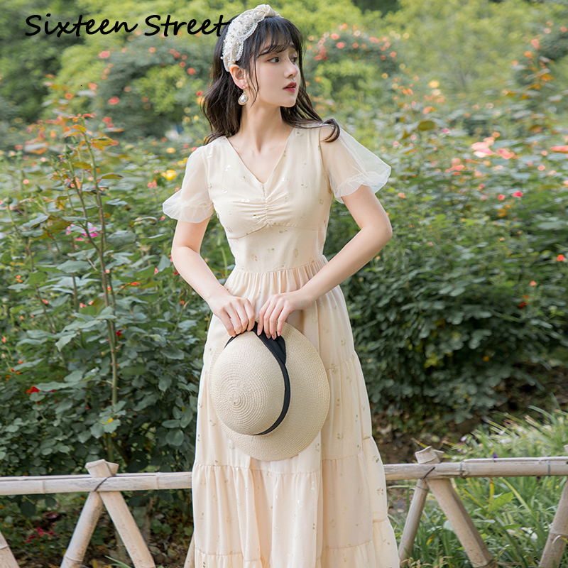 

2021 Female Summer Long Chiffon of the Vintage Short Sleeve Dress Mid-calf Fit and Enlargement Dressed As Beige Elegant Party 33k3, Blue