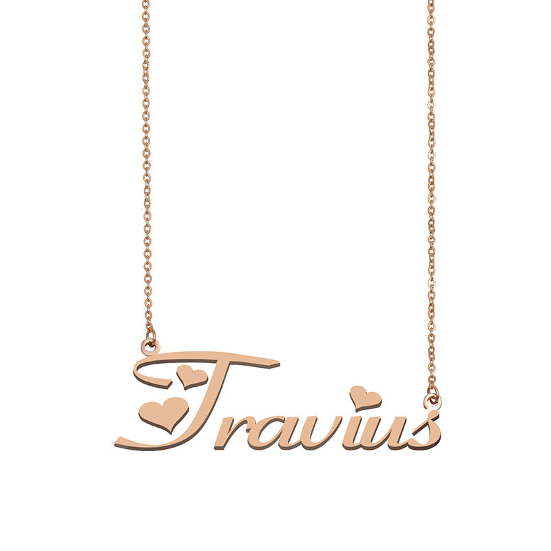 

Travius Name Necklace Custom Nameplate Pendant for Women Girls Birthday Gift Kids Best Friends Jewelry 18k Gold Plated Stainless Steel, Silver