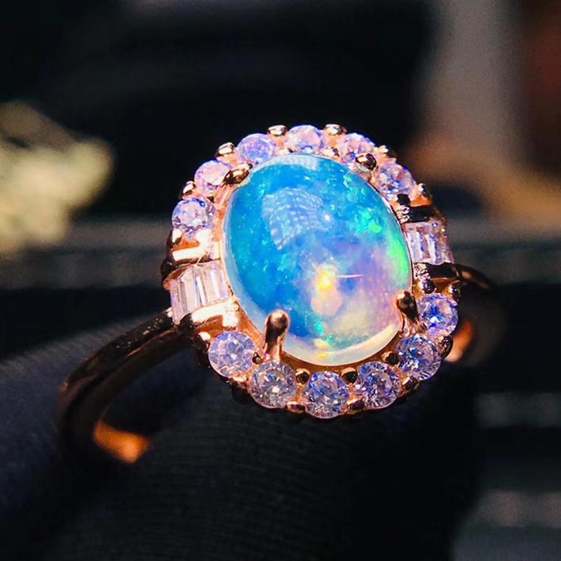 

Cluster Rings Natural Real White Opal Luxury Ring 8*10mm 1.7ct Gemstone 925 Sterling Silver Fine Jewelry J2122812, Golden;silver
