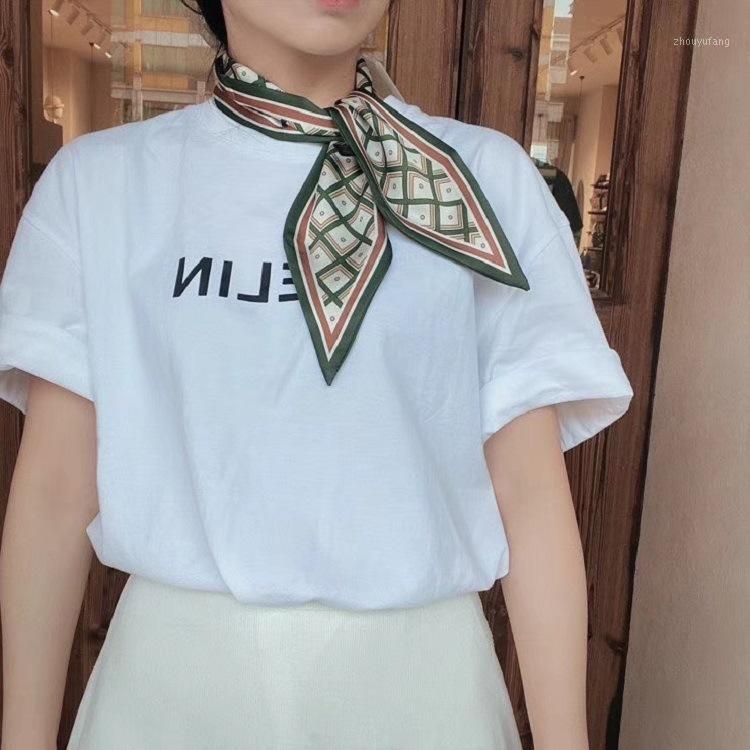 

Handkerchief INS Diamond Women Silk Scarf Towel Lady's Neck Hair Scarves Design Printed Head Kerchief Fashion Girl Scarfs, White