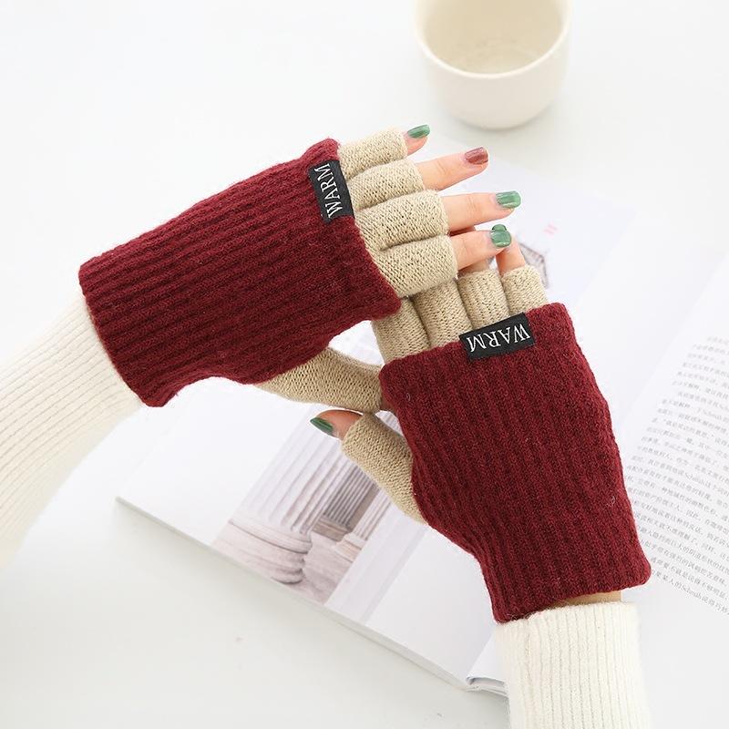

Winter Women's Gloves Half-finger Thick Double-layer Woolen Knitted Warmth Fingerless Cute Student Outdoor Cycling