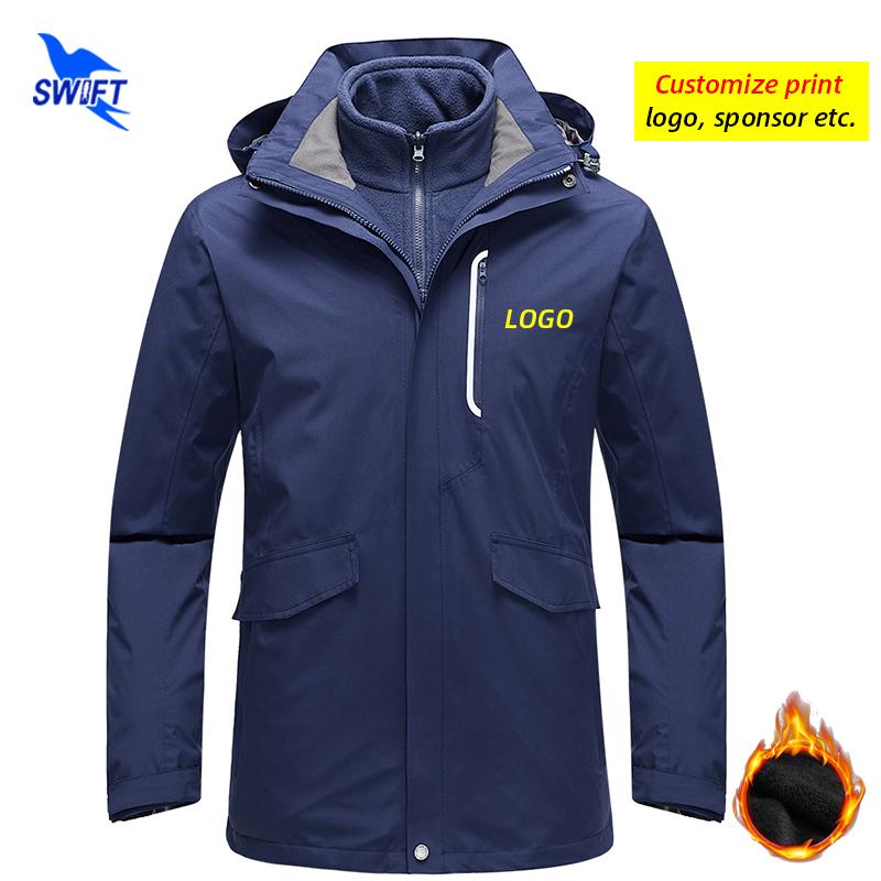 

Customize LOGO Winter Waterproof Windproof Hiking Jacket Men Women Outdoor 2 In 1 Removable Fleece Liner Hooded Coat, Women rose red