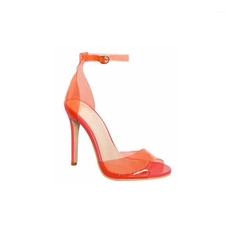 

New Arrival zapatos de mujer Clear PVC Stiletto Heels Women Sandals Ankle Buckle Strap Women Pumps Summer Sandals1, Orange