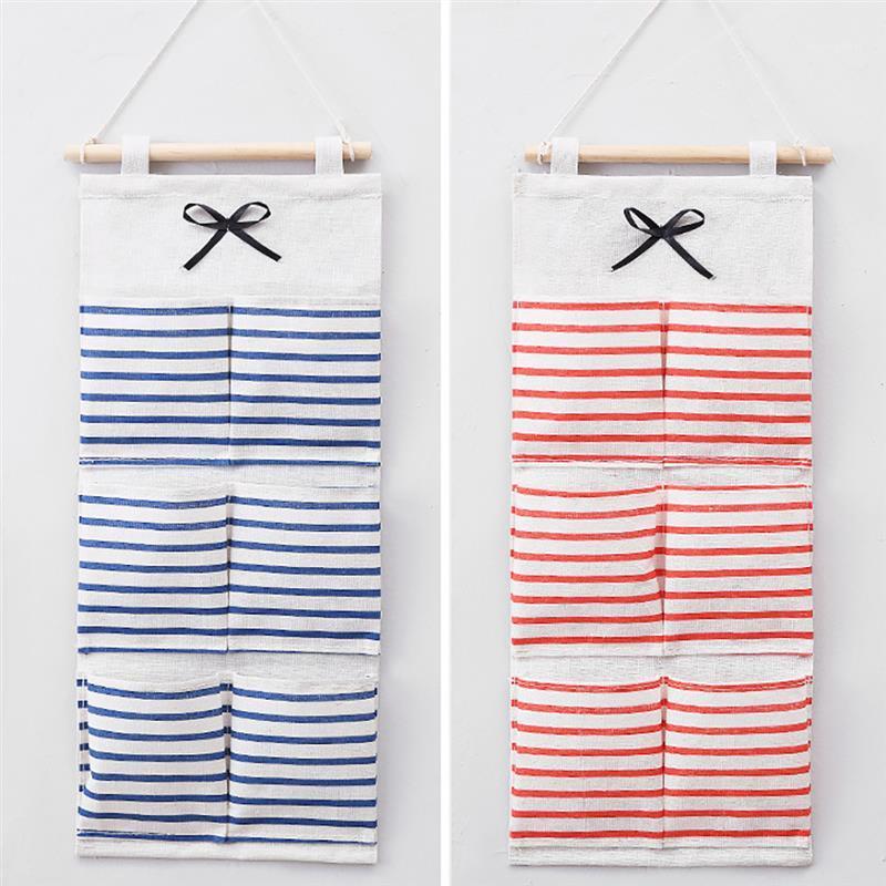 

1PCS Hanging Storage Pocket Stripe 6-Pocket Splash-proof Hanging Storage Bag Wall Mounted Wardrobe Hang Bag for Door1, Red