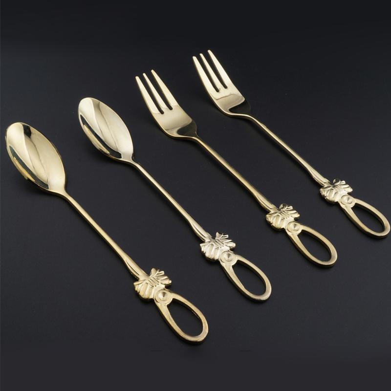

Stainless Steel Gold Plated Butterfly Decor Small Spoon Fork Mini Coffee Dessert Mixing Spoon Fruit Cake Fork