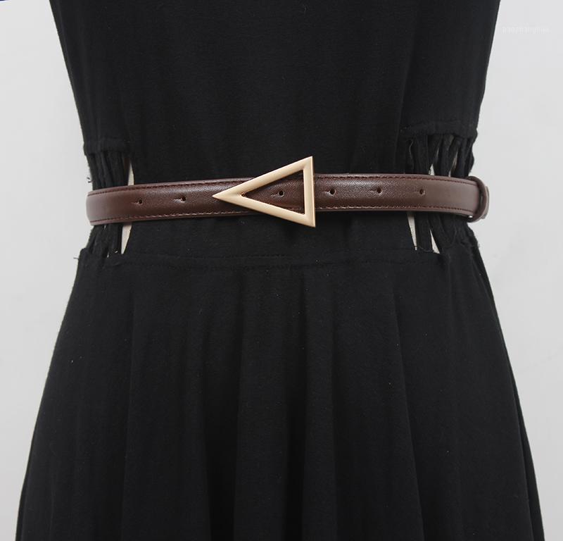 

Belts Triangle Buckle Waist Belt Female Joker Decorated Black Small Coat Dress Accessories Ins Wind, Black;brown