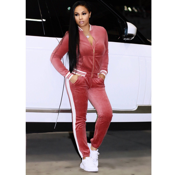 

Large Size Women Sport Wear Stand Collar Tracksuits Sexy Women Casual Suit Zipper Pullover With Pant Jogging 2pc Set 2020, Pink