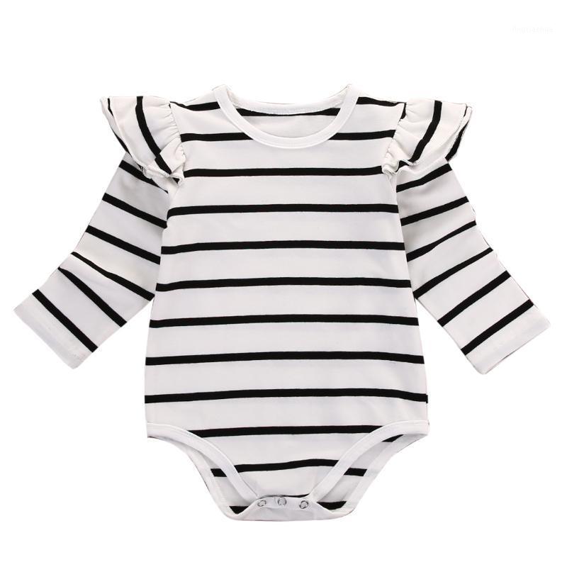 

Newborn Baby Spring Autumn Girl Boy Bodysuits Ruffles Long Sleeve Stripes Bodysuit 0-18Months1, Black