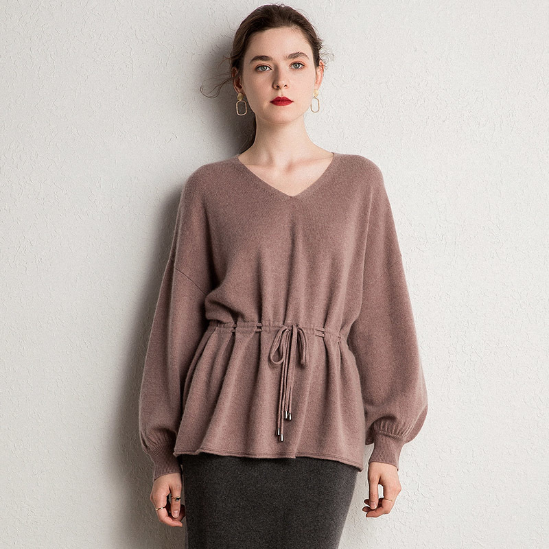 

2021 New High Quality Loose Women Sweaters 100% Cashmere Knit Pullovers 3colors V-neck Soft Sleeve Ladies Jumpers Clothes Ckmw, Beige